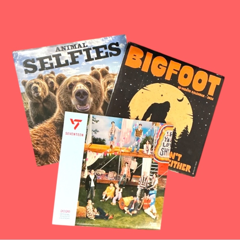 New 3 pack Willow Creek 2026 Calendars K-Pop Seventeen Bigfoot & Animal Selfies